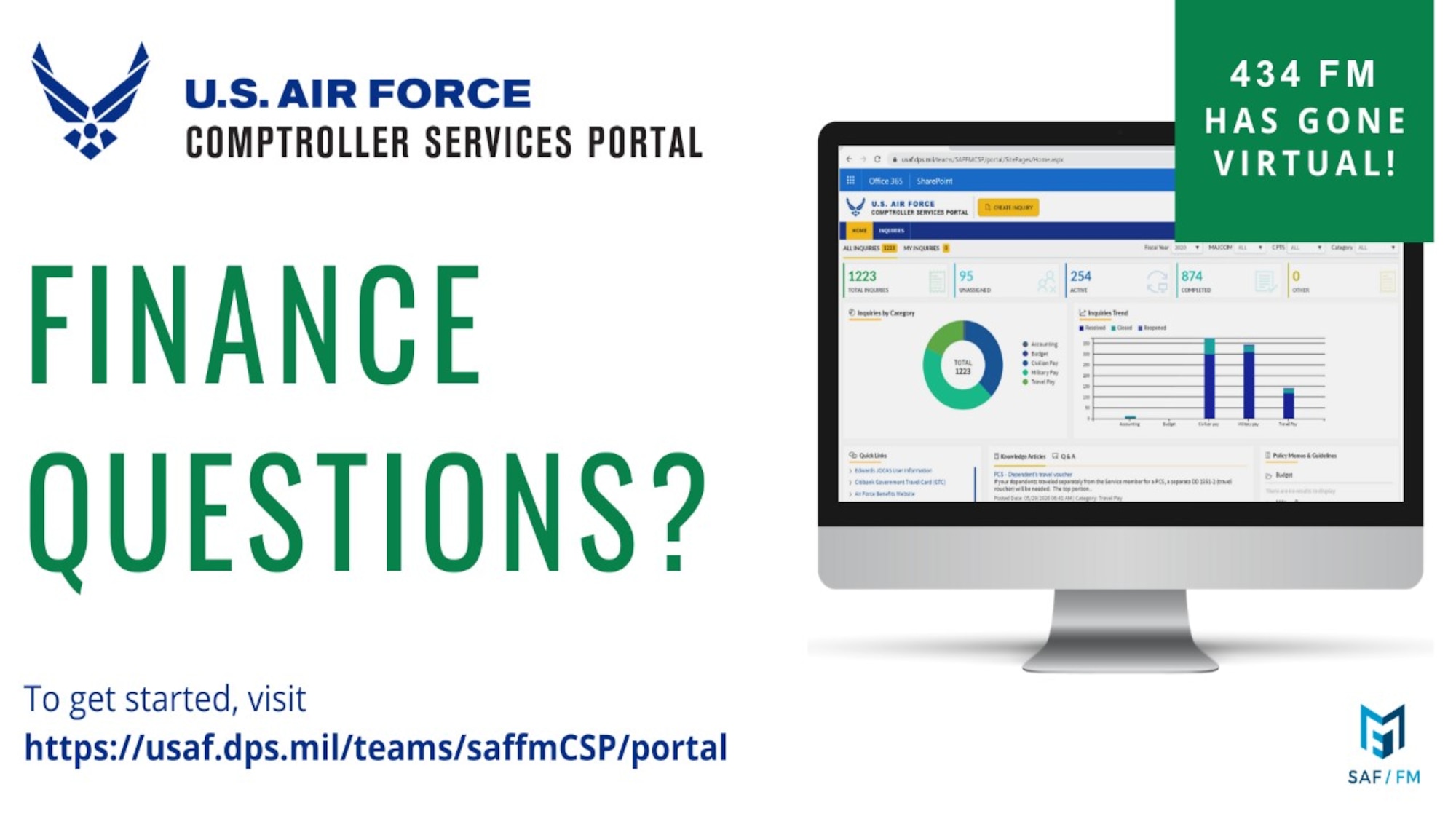The 434th Air Refueling Wing Finance Management office launched a new comptroller services portal. Grissom is one of three Air Force Reserve Command test bases going live with the new Air Force CSP on September 9th.