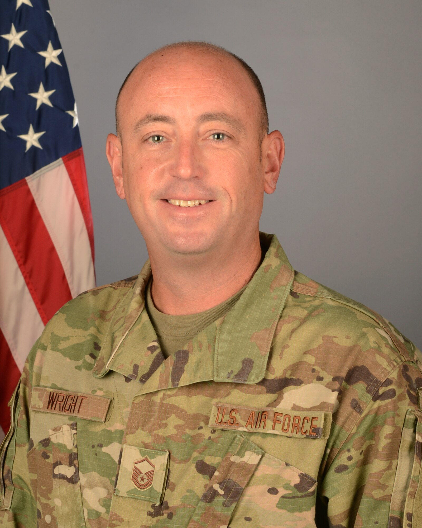 U.S. Air Force Master. Sgt. Brian Wright, 169th Maintenance Squadron first sergeant at McEntire Joint National Guard Base, South Carolina, Sept. 8, 2021. (U.S. Air National Guard photo by Lt. Col. Jim St.Clair, 169th Fighter Wing Public Affairs)