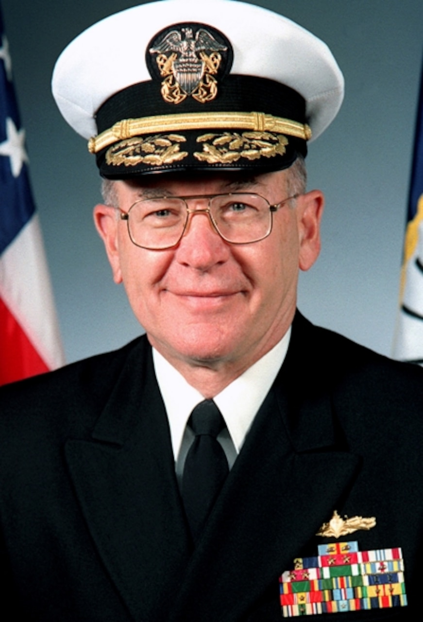 US Navy (USN) Admiral (ADM) Vern Clark, Chief of Naval Operations (CNO) official photo in his uniform smiling