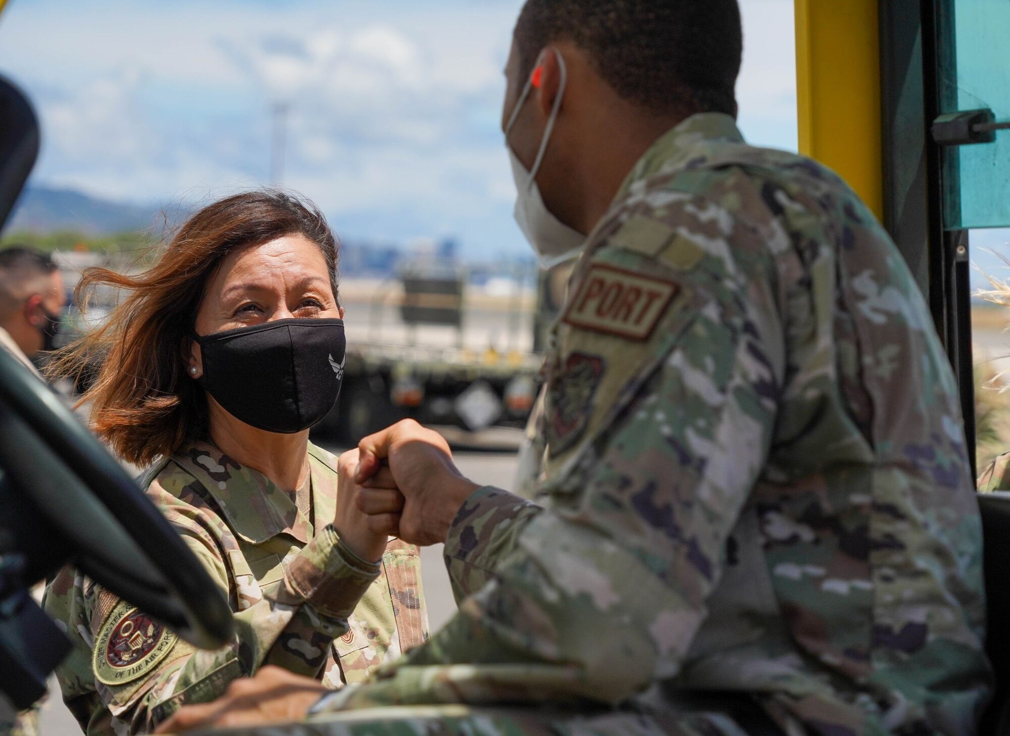 Chief Master Sergeant of the Air Force JoAnne S. Bass visits with Airmen across the 15th Wing at Joint Base Pearl Harbor-Hickam, August 31, 2021. Chief Bass visited several squadrons around JBPHH to gain a look into their unique mission and discuss priorities such as people, culture, and readiness. (U.S. Air Force photo by Airman 1st Class Makensie Cooper)
