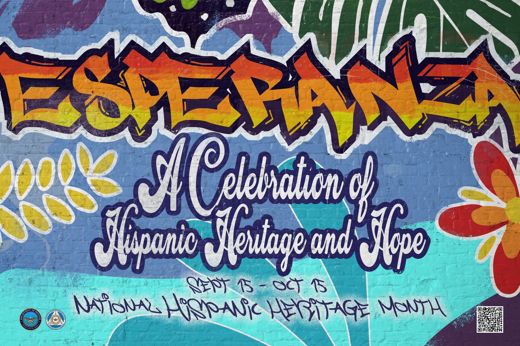 A  multicolored poster with the words : Esperanza: A Celebration of Hispanic Heritage and Hope.