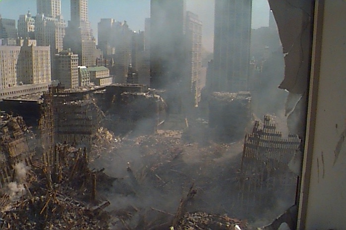 "Ground Zero -- taken by the AST from the World Financial Building (we were charged to get hard drives from critical PCs)."; 13 September 2001; photo by MST1 Robert J. Schrader.
Provided courtesy of MST1 Robert J. Schrader.