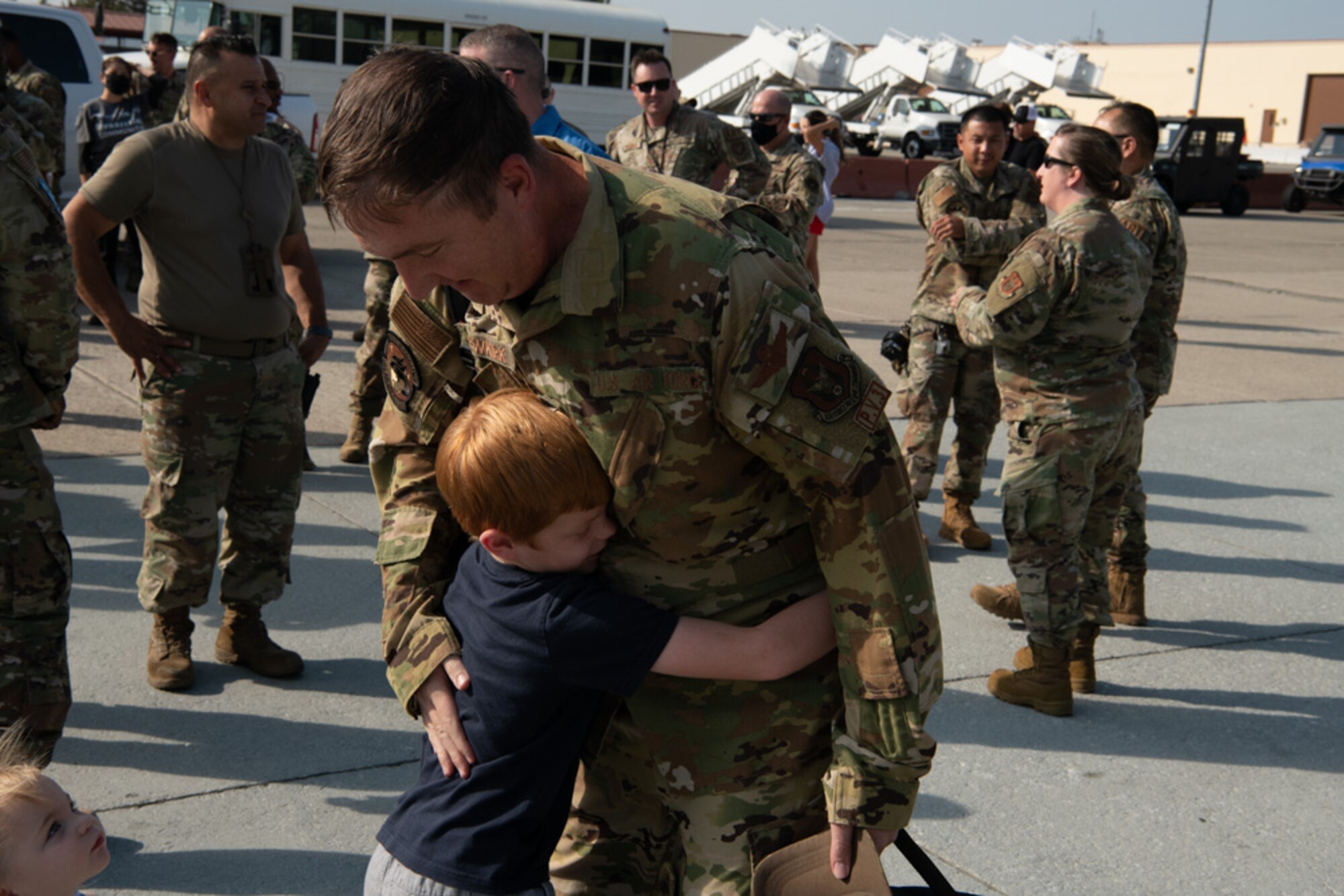 Families welcome back loved ones after a long deployment.