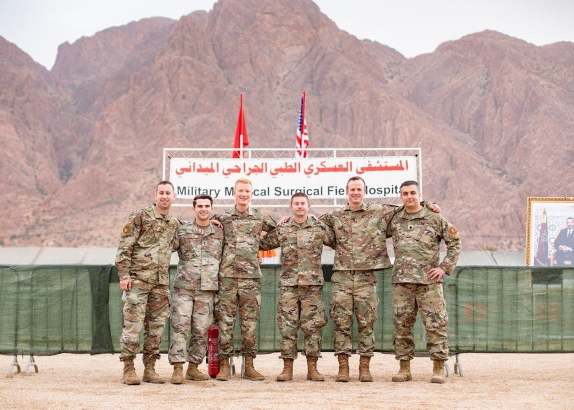 Supporting Exercise African Lion 21 and pictured from left are 2nd Lt. Matthew Manner, 1st Lt. Morgan Geneste, Maj. Stephen Graff, Tech Sgt. Ty Wells, Maj. Zachary Zeigler and Lt. Col. Qais Rabadi. (Courtesy photo)
