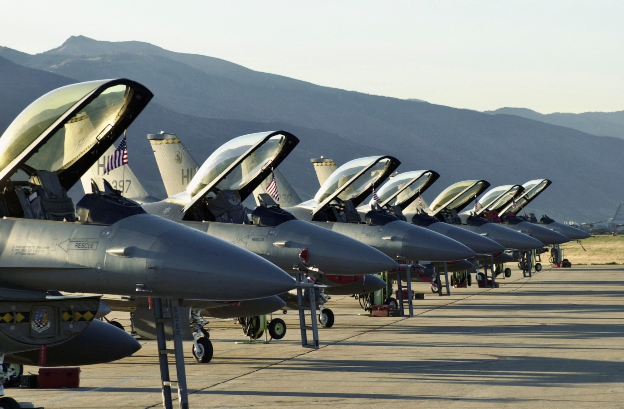 F-16s lined up on the runway on Sept. 11, 2001