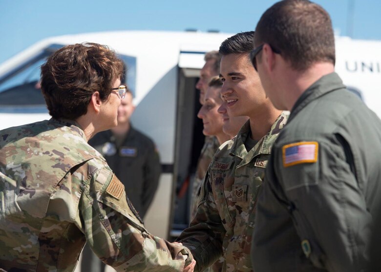 Gen. Jacqueline Van Ovost, Air Mobility Command commander, and Chief Master Sgt. Brian Kruzelnick, command chief master sergeant for Air Mobility Command, met with local New Hampshire state and National Guard leadership and recognized Airmen who showed outstanding support of the AMC mission.