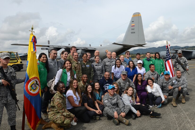 Doctors and med techs from the South Carolina Air National Guard’s 169th Medical Group and medics from the South Carolina Army National Guard with Colombian Airmen and volunteers Sept. 4, 2021. The group provided medical care to more than 300 people in the remote town of Tamana, Colombia.