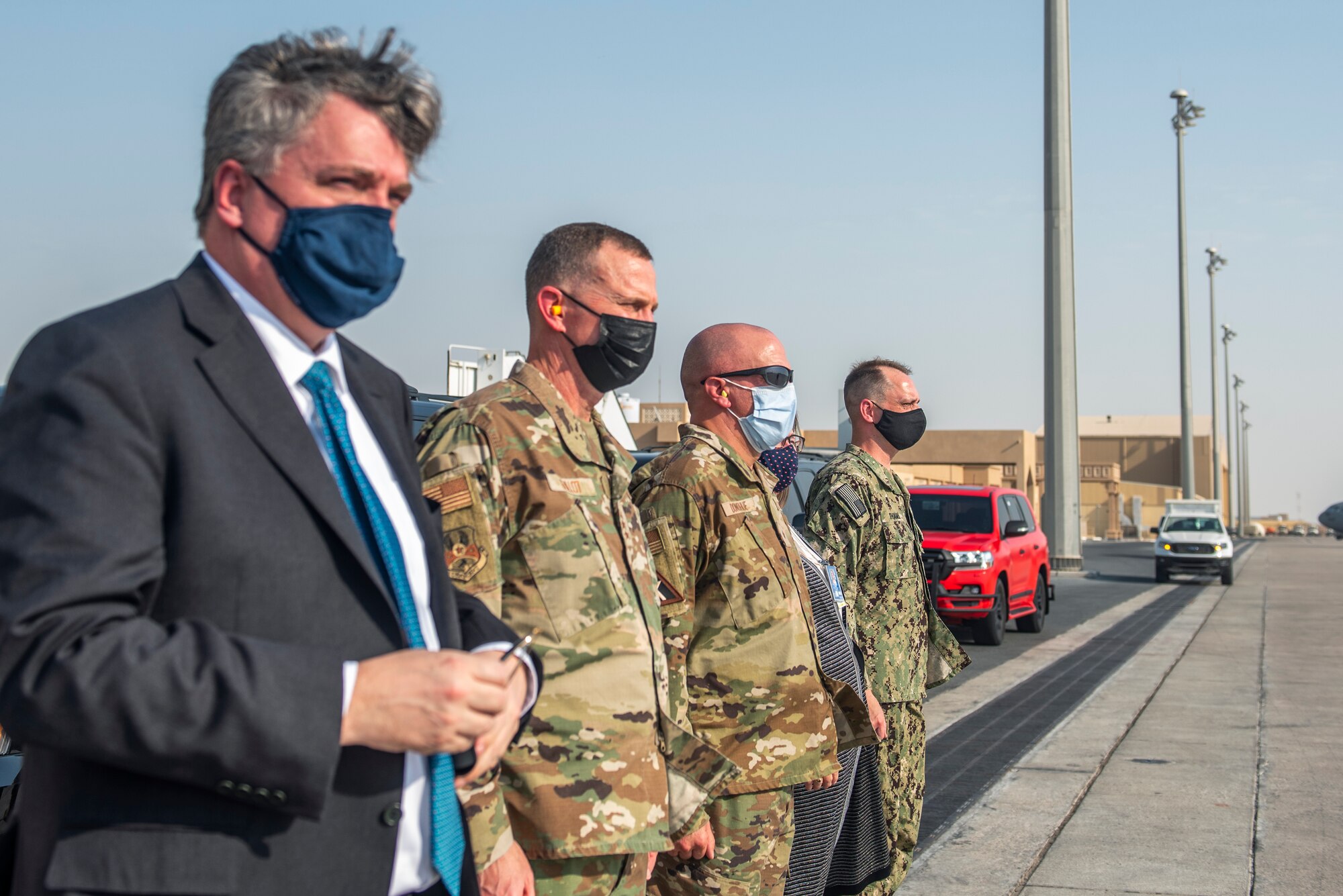Austin visited the installation to thank service members for their support and dedication to the Afghanistan evacuation operations, where more than 55,000 evacuees were temporarily housed during transit and processed forward to their next location. (U.S. Air Force photo by Senior Airman Kylie Barrow)