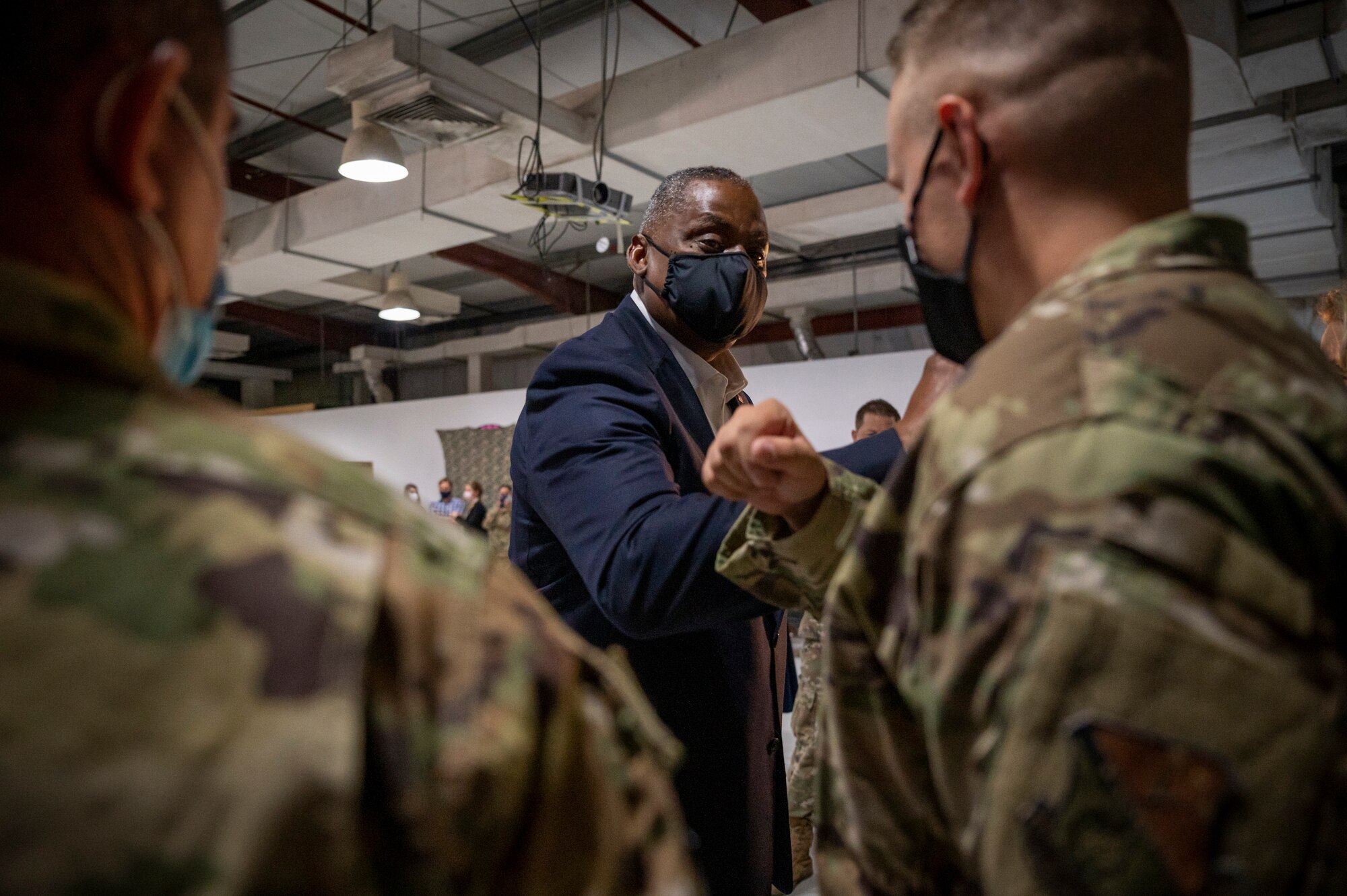 Secretary of Defense Lloyd J. Austin III greets service members Sept. 07, 2021, at Al Udeid Air Base, Qatar.