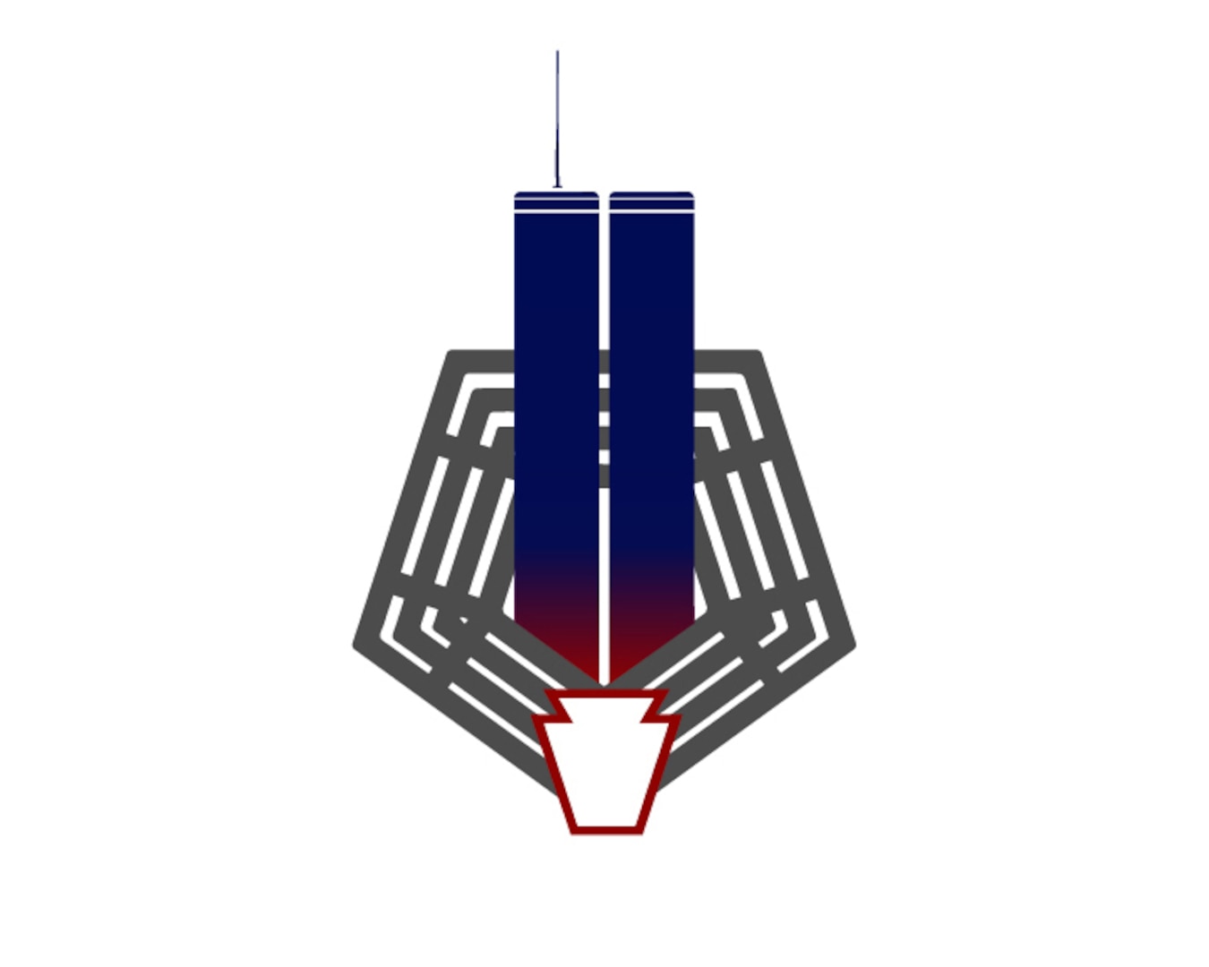 A graphic illustration of the World Trade Center Twin Towers coming out of the Pentagon with a keystone on the bottom. The towers’ gradient from blue to red symbolizes the lives lost on 9/11. As the nation commemorates the tragic day 20 years ago, National Guard members and retirees reflect on their experiences, and how the day’s events changed the course of the Guard.