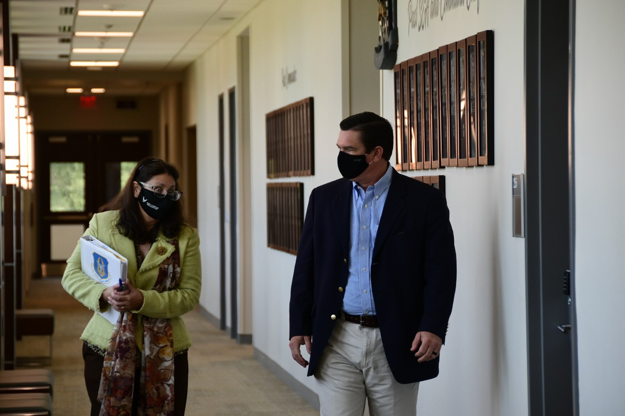 Dawn Androsky, Air Force Reserve Command director of staff, discusses AFRC issues with Rep Austin Scott, United States congressman, Georgia, during his visit to Robins Air Force Base, September 9, 2021.