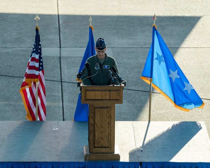 Lt. Gen. Marc H. Sasseville, the vice chief of the National Guard Bureau, speaks about his experience during the terrorist attacks on 9/11 during a Remembrance Ceremony at Joint Base Andrews, Md., on Sept. 10, 2021