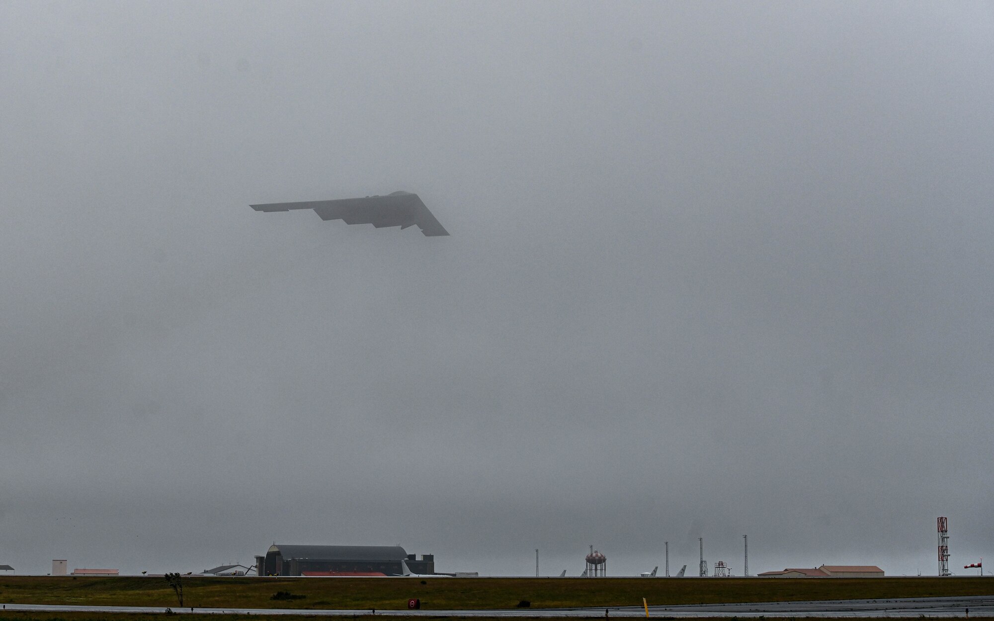 Two B-2 Spirit stealth bombers, assigned to Whiteman Air Force Base, Missouri, depart from Keflavik Air Base, Iceland, August 25, 2021. The stealth bombers integrate with U.S. Air Forces in Europe F-15 Eagles as part of a joint training operation in the European theater. Training with allies and partners, and other U.S. Air Force units build strategic relationships that are critical for timely and coordinated responses when needed. (U.S. Air Force photo by Airman 1st Class Victoria Hommel)