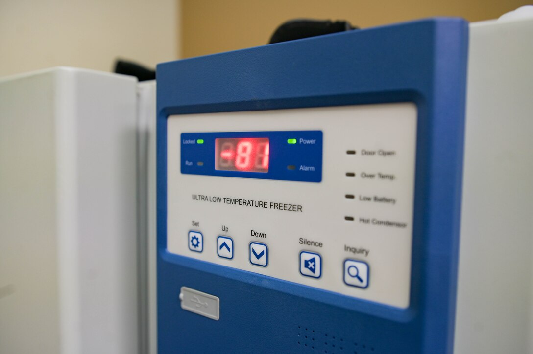 The ultra-low temperature freezer for the Pfizer vaccines arrived at Moody Air Force Base, Georgia, Sept. 1, 2021. Due to the specifications, the vaccines’ temperature needs to stay at minus 80 degrees Celsius to remain viable for administration. (U.S. Air Force photo by Senior Airman Rebeckah Medeiros)