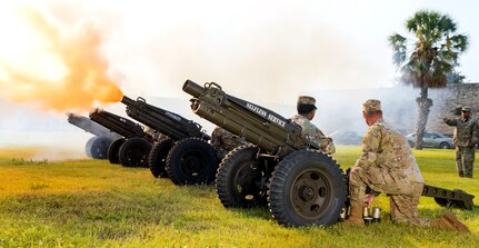 U.S. Army North Soldiers fire cannons rendering honors to Lt. Gen. Laura J. Richardson