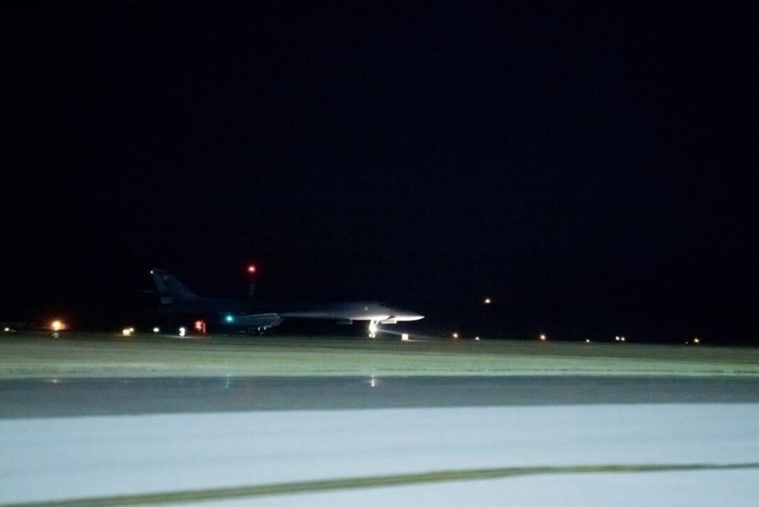 A B-1B Lancer lands on the runway after completing a Bomber Task Force (BTF) mission at Ellsworth Air Force Base, S.D., Sept. 8, 2021.