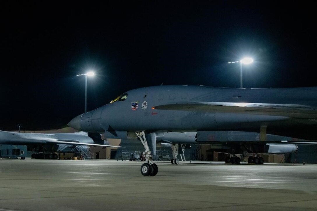 A B-1B Lancer taxis the flightline after completing a Bomber Task Force mission at Ellsworth Air Force Base, S.D., Sept. 8, 2021.