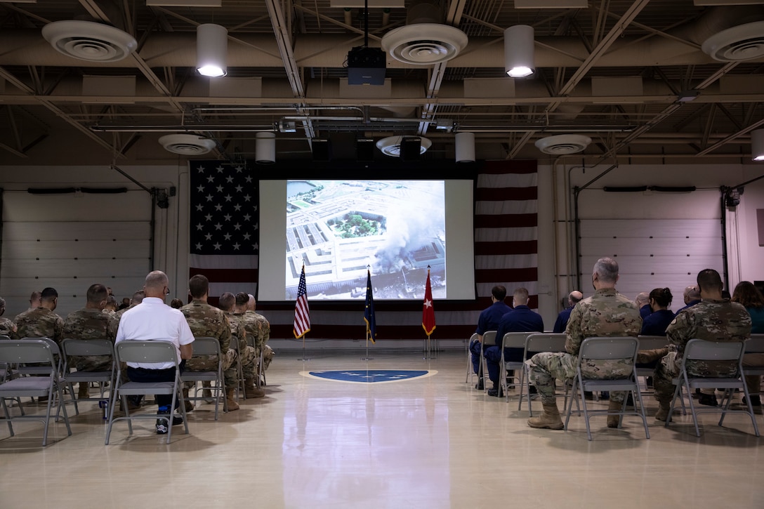 Members of the Alaska National Guard participate in a Sept. 11 remembrance ceremony held on Joint Base Elmendorf-Richardson one day before the 20th anniversary of the events that transpired in 2001. (Army National Guard photo by Spc. Grace Nechanicky)