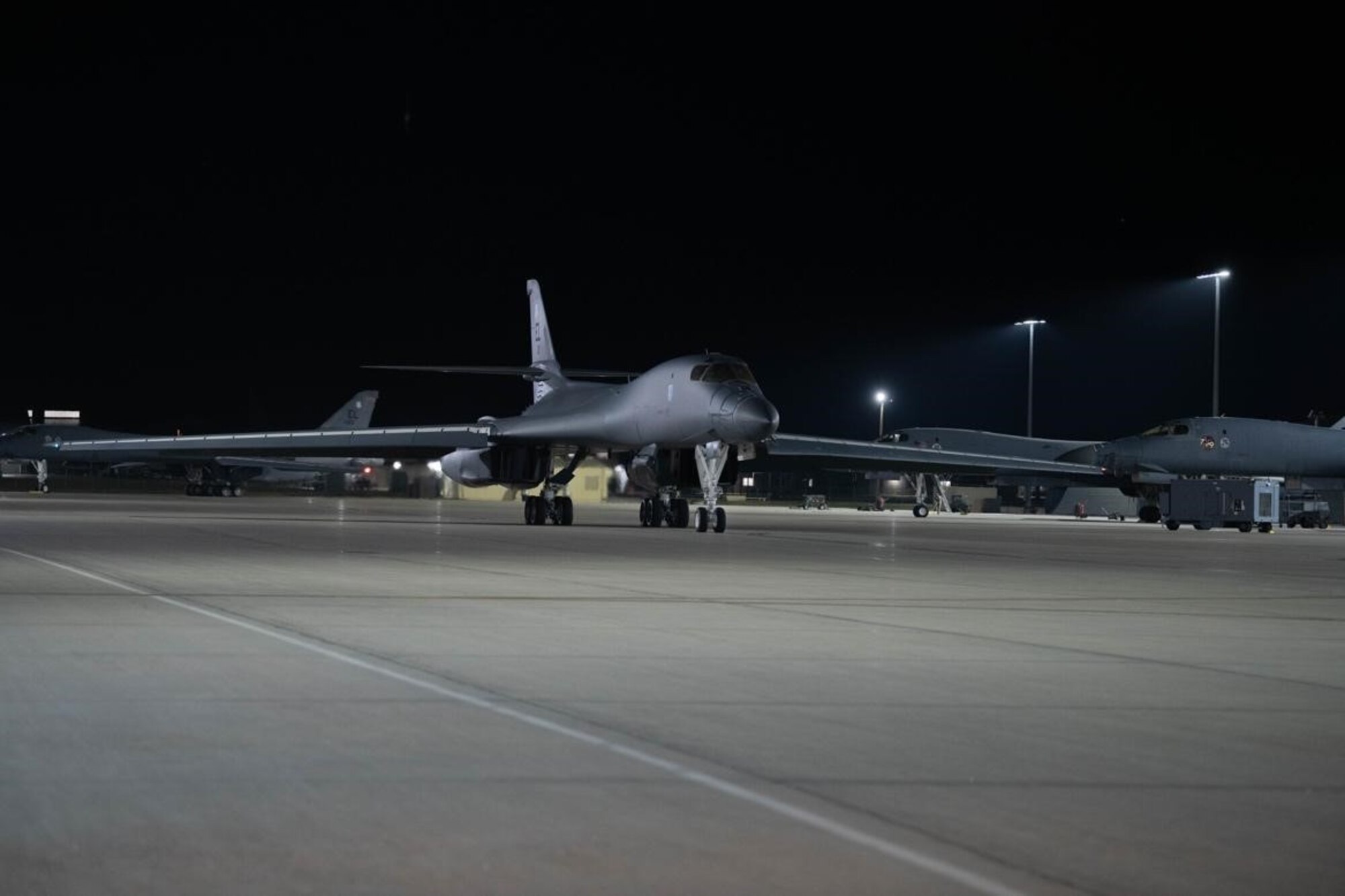 A B-1B Lancer taxis out to the flight line in support of a Bomber Task Force mission at Ellsworth Air Force Base, S.D., Sept. 7, 2021.