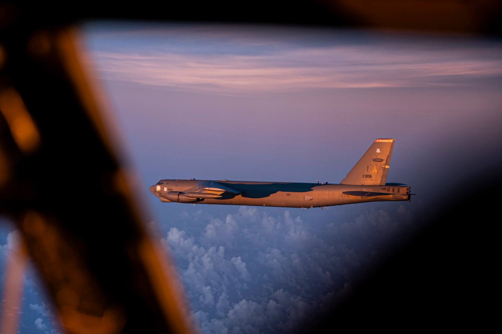 A U.S. Air Force B-52H Stratofortress, assigned to the 2nd Bomb Wing, Barksdale Air Force Base, Louisiana, returns to base after a Bomber Task Force Mission over the Indo-Pacific region, Sept. 9, 2021. This deployment allows aircrew and support personnel to conduct theater integration and to improve bomber interoperability with allies and partners. (U.S. Air Force photo by Staff Sgt. Devin M. Rumbaugh)