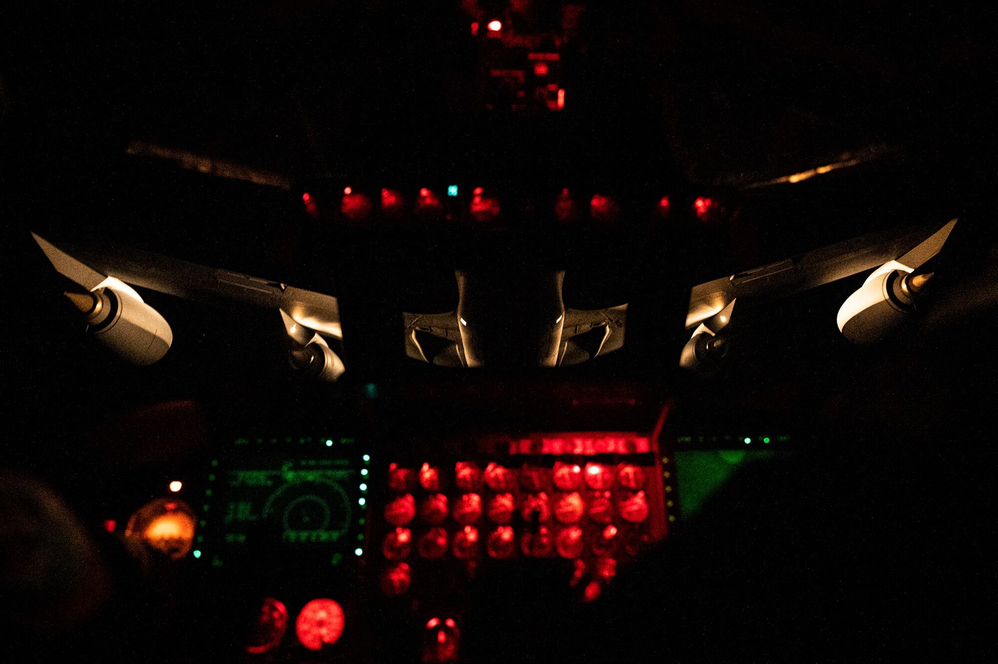 U.S. Air Force B-52H Stratofortress aircrew members assigned to the 20th Bomb Squadron, Barksdale Air Force Base, Louisiana, conducts in-air refueling for a Bomber Task Force mission, Sep. 8, 2021, over the Indo-Pacific region. The U.S. Air Force is engaged, postured, and ready with credible force to assure, deter, and defend in an increasingly complex security environment. (U.S. Air Force photo by Staff Sgt. Devin M. Rumbaugh)