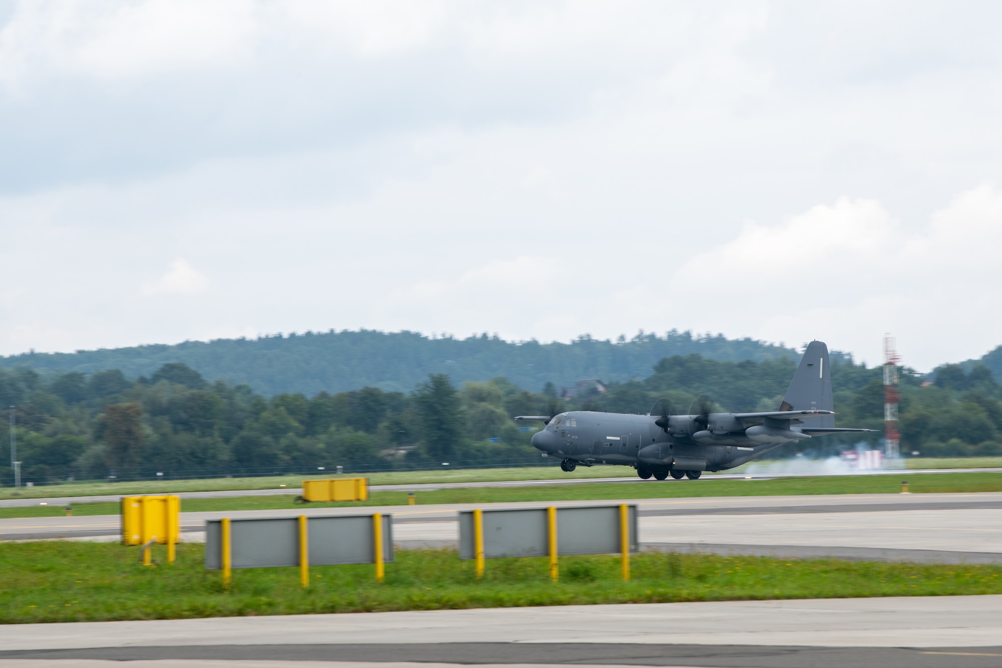 A MC-130J Commando II assigned to the 352d Special Operations Wing touches down in Krakow, Poland to take part in the European Partnership Flight event during the Building Partner Aviation Capacity Seminar in Krakow, Poland, Sept. 1, 2021.