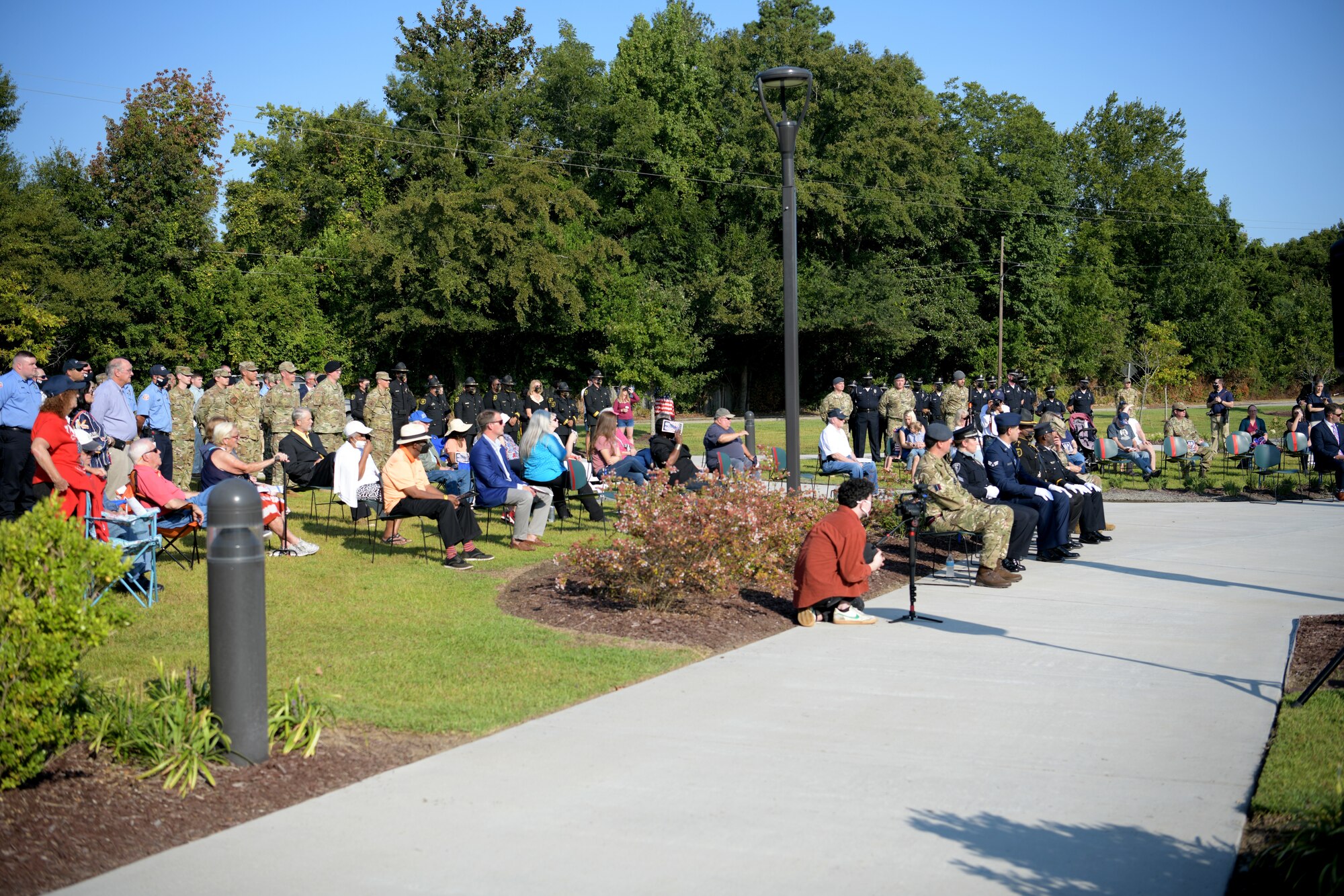 Members of the Shaw Air Force Base and Sumter communities attend a 9/11 memorial ceremony in Sumter, S.C., Sept. 11, 2021. The ceremony was held in remembrance of the 20th anniversary of the Sept. 11, 2001, attacks across the United States. (U.S. Air Force photo by Staff Sgt. K. Tucker Owen)