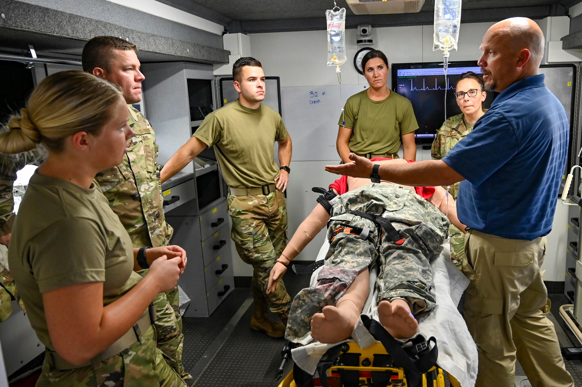 114th Medical Group medics receive scenario based training from a local health care professional utilizing a high fidelity patient simulator mannequin during the 114th Fighter Wing 2021 Readiness Exercise.