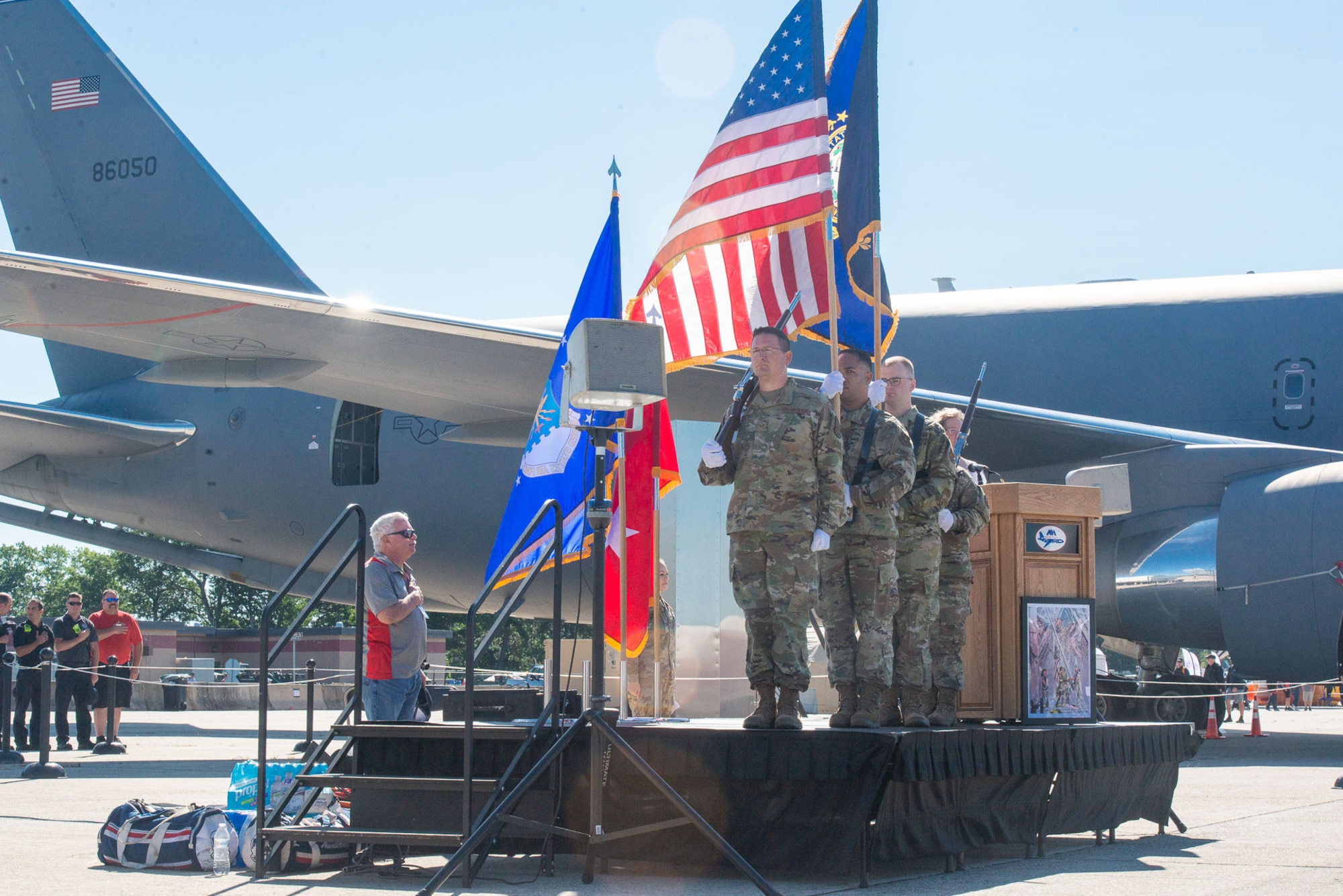 On the 20th anniversary of the 9/11 terrorist attacks, the 157th Air Refueling Wing and those in attendance for the ceremony, pay tribute the men and women who lost their lives that unforgettable day. Today, we honor the resilience of the American spirit and share in the remembrance of this day. We are grateful for the sacrifice, bravery and dedication our fellow Americans have shown to ensure the safety of our beloved country. May the service of these men and women continue to inspire hope and unity for future generations. (U.S. Air National Guard photo by Staff Sgt. Victoria Nelson)