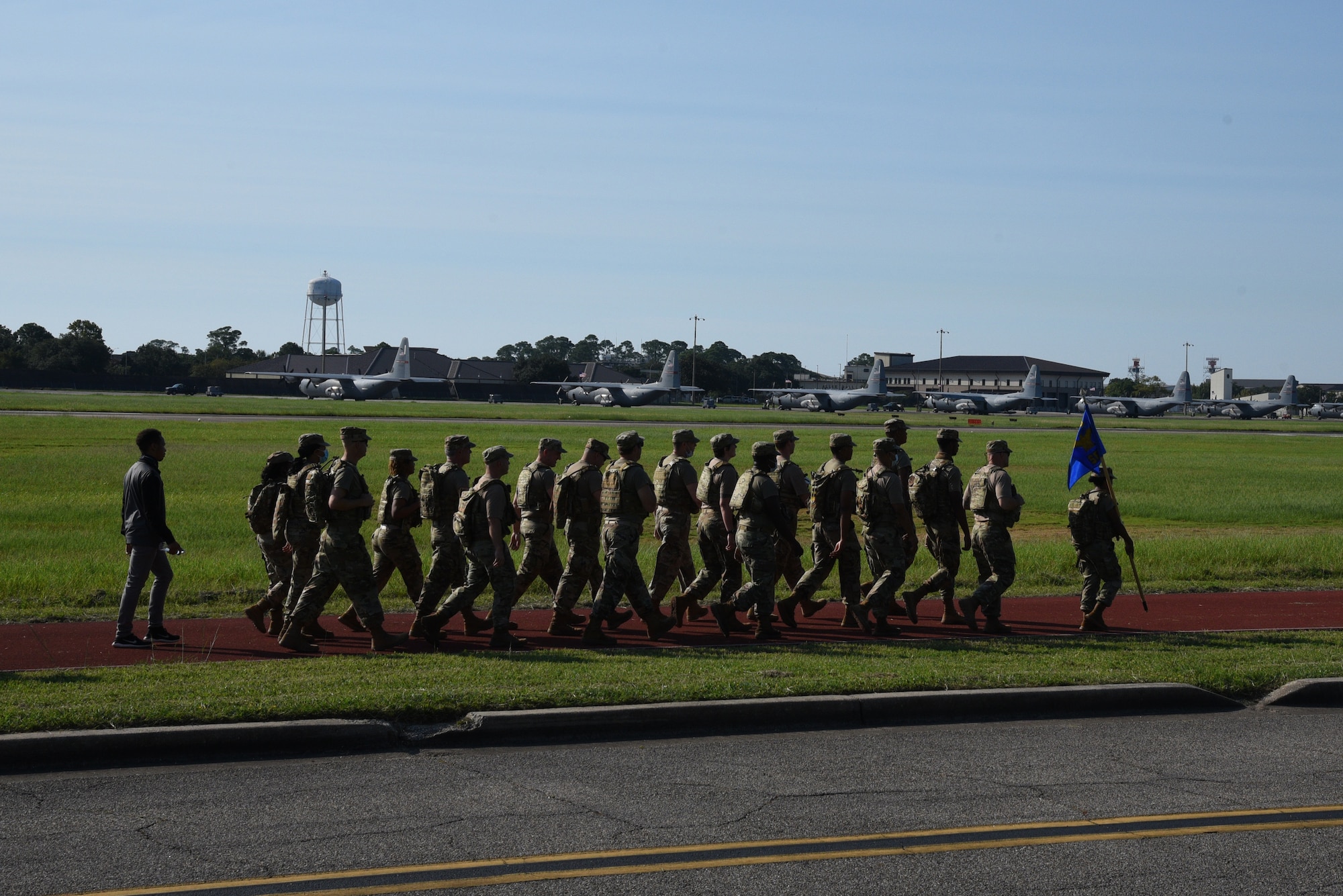 The 403rd Wing hosted a 20th Anniversary 9/11 Memorial Ruck March in rembrance of those who lost their lives during the events of 9/11. The march was led by the 403rd Security Forces Squadron and was open to all members of Keesler Air Force Base, both military and civilian. (U.S. Air Force photo by Master Sgt. Jessica Kendziorek)
