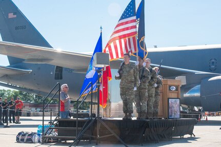 On the 20th anniversary of the 9/11 terrorist attacks, the 157th Air Refueling Wing and those in attendance for the ceremony, pay tribute the men and women who lost their lives that unforgettable day. Today, we honor the resilience of the American spirit and share in the remembrance of this day. We are grateful for the sacrifice, bravery and dedication our fellow Americans have shown to ensure the safety of our beloved country. May the service of these men and women continue to inspire hope and unity for future generations. (U.S. Air National Guard photo by Staff Sgt. Victoria Nelson)