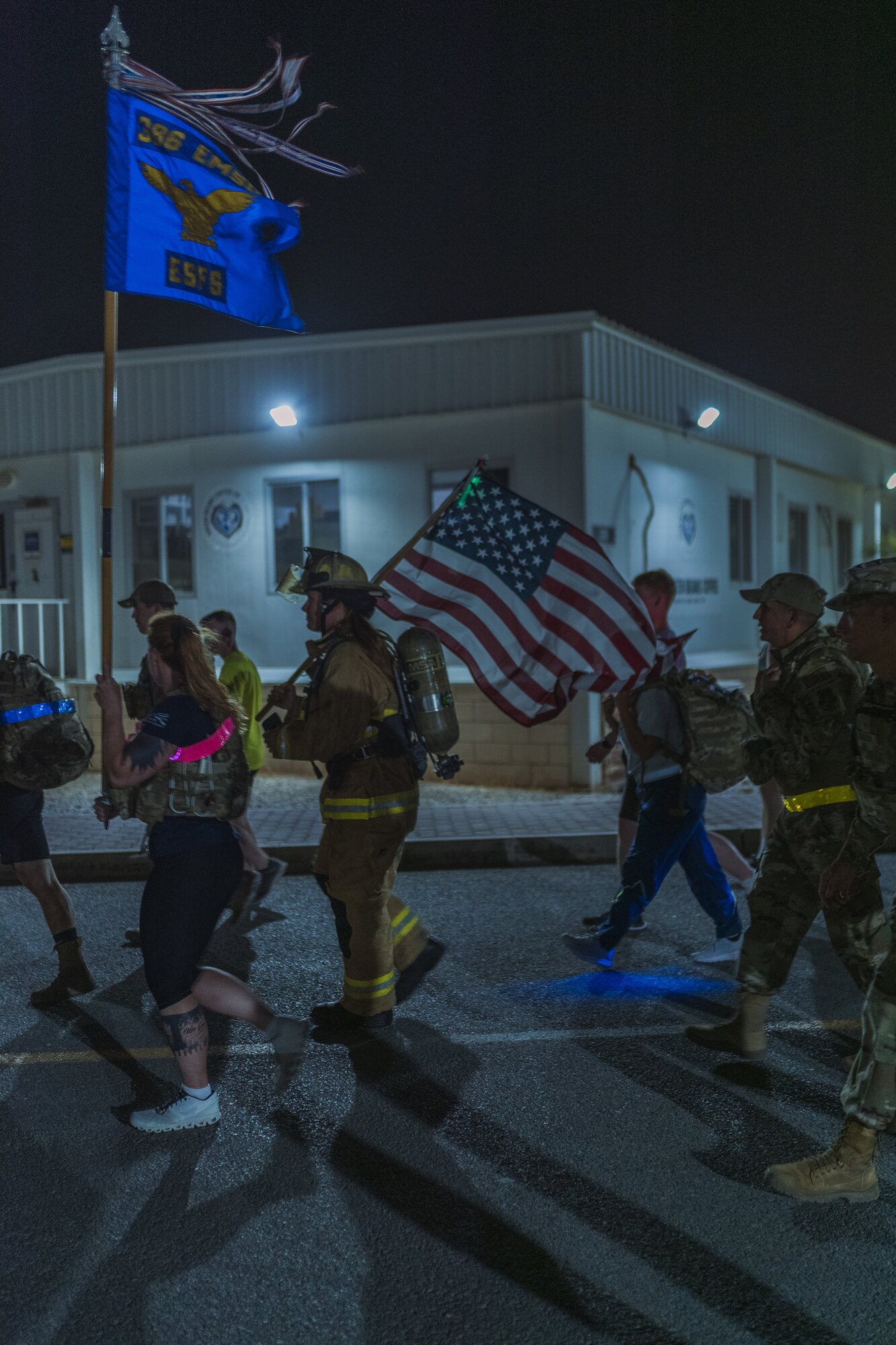 U.S. troops and coalition forces participated in the 20th Anniversary 9/11 Ceremony & Memorial 5K ruck march at Ali Al Salem Air Base, Kuwait, September 11, 2021. (Courtesy photo)