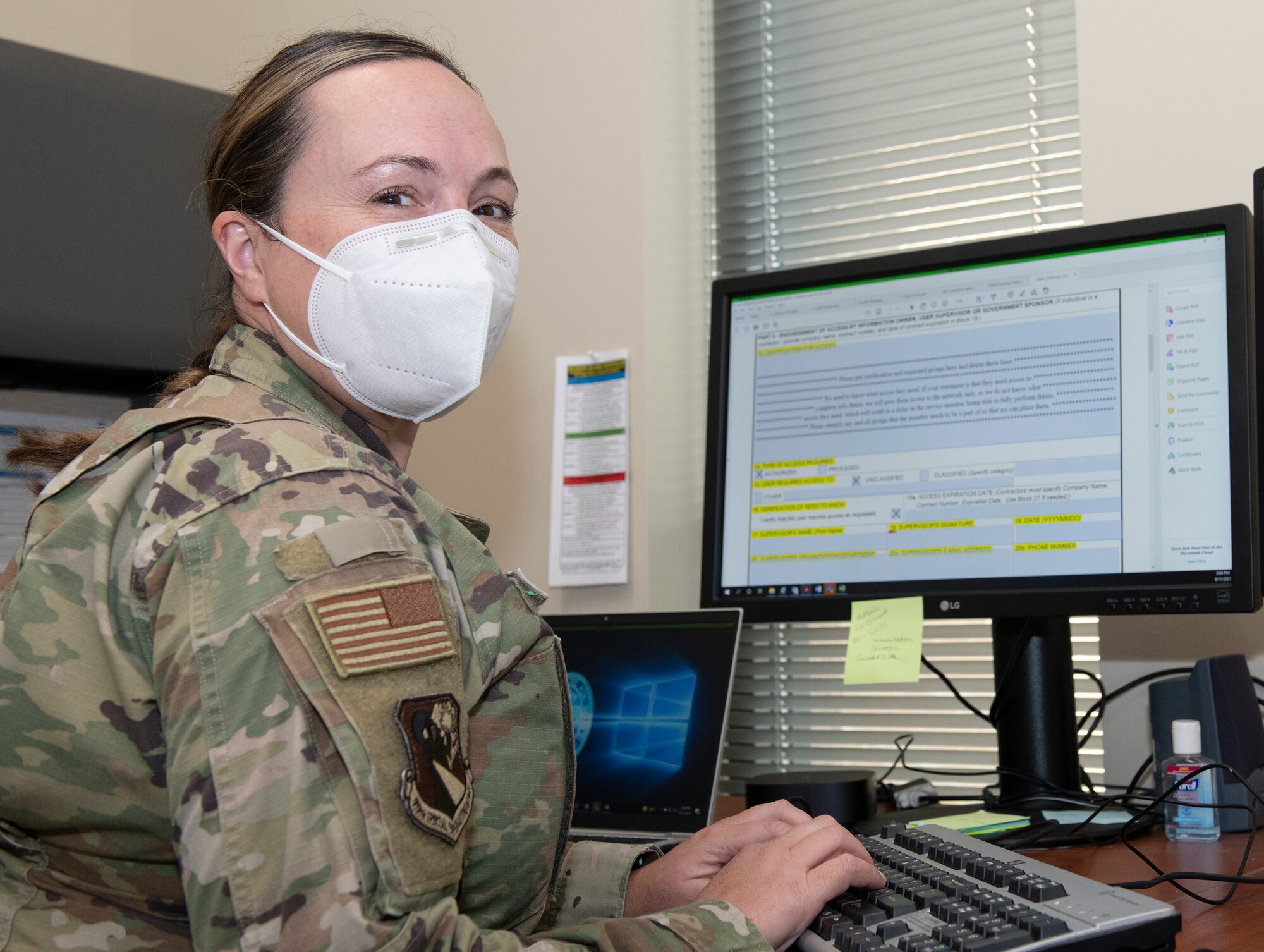 Lt. Col. Deborah Klein, 919th Special Operation Wing's newest judge advocate, takes time for a photo in her office at Duke Field, Fla. Sept. 11, 2021. Klein is a traditional reservist who specializes in operational law and international enviromental law. Her office is open during Unit Training Assembly weekends to support commanders with military justice issues as well as assist members with any legal readiness issues they need to help with such as wills, powers of attorney, and Service Members Civil Relief Act inquiries. (U.S. Air Force photo by Michelle Gigante)