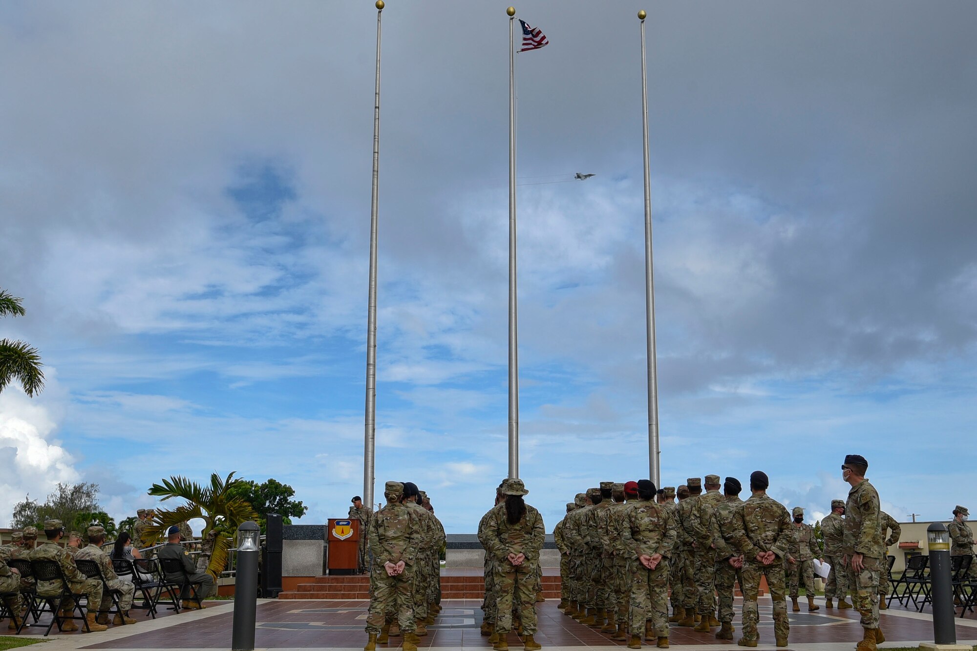 A formation of Airmen during a ceremony.