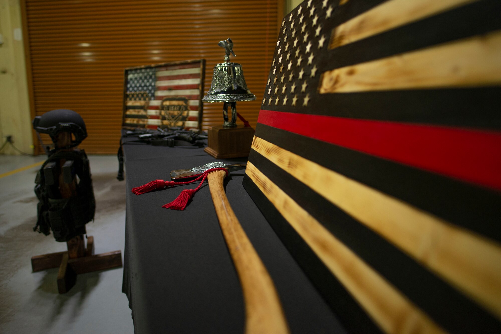 A remembrance table to honor fallen firefighters.