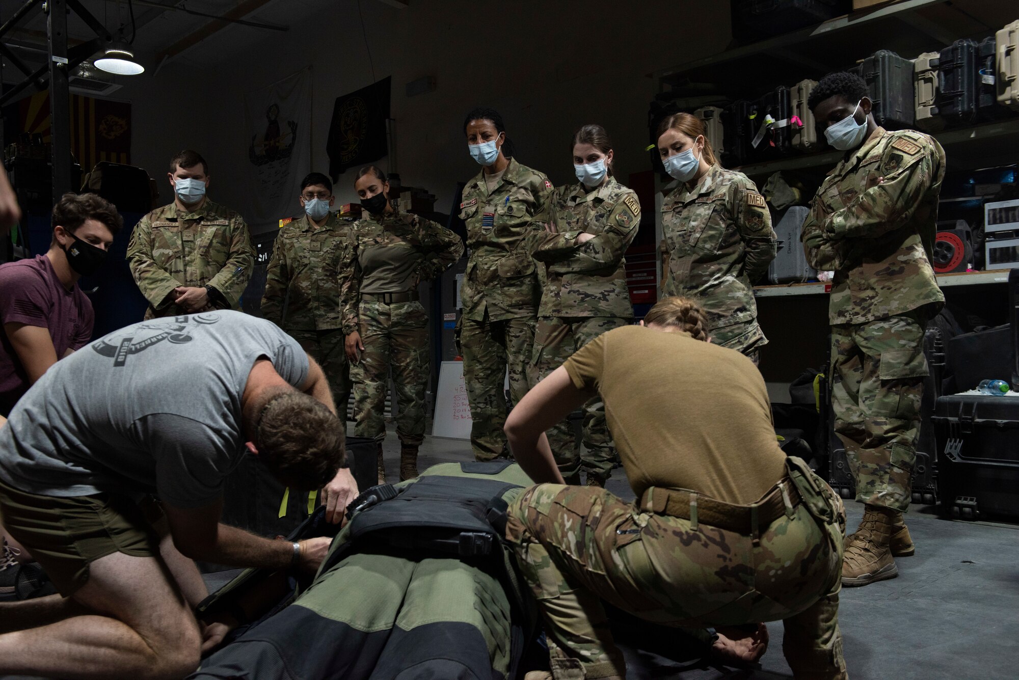 A photo of Airmen and Royal Danish Air Force medic training