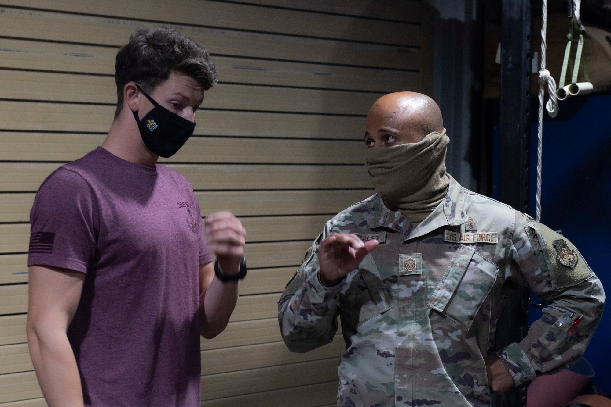 A photo of Airmen talking