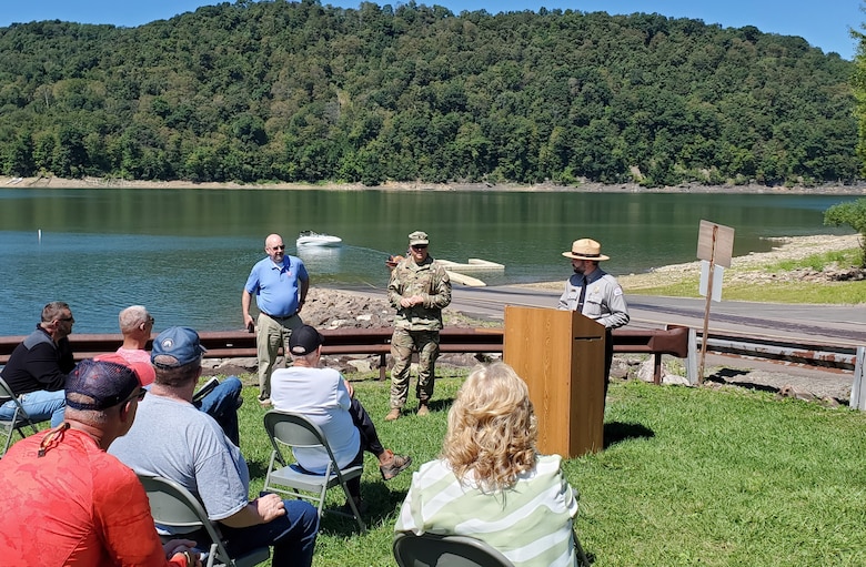 The U.S. Army Corps of Engineers Pittsburgh District celebrated and acknowledged community partners who worked with the district to expand the Somerfield North Boat Ramp in Addison, PA. The wider ramp provides safer water access by providing additional space during heavy recreational-season traffic, in addition to accommodating vehicle access at low water for those with impaired mobility. (U.S. Army courtesy photo)