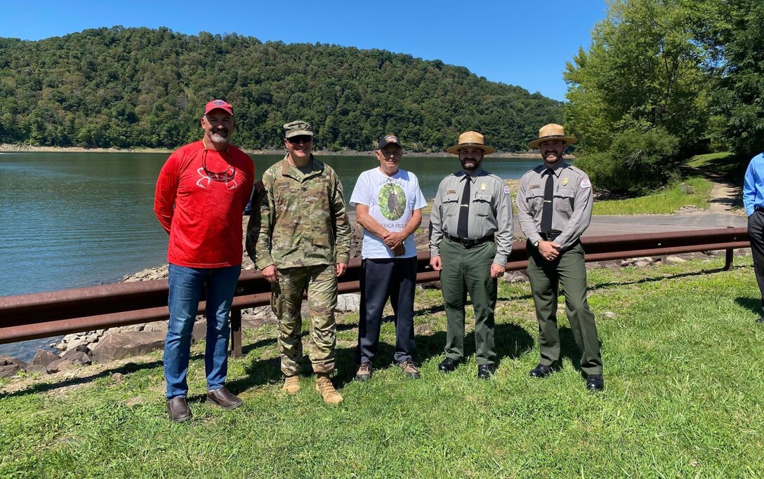 Lt. Col. Albert Butler, deputy commander, Pittsburgh District alongside Youghiogheny River Lake staff and partners who assisted in completing the ramp project. The U.S. Army Corps of Engineers Pittsburgh District celebrated and acknowledged community partners who worked with the district to expand the Somerfield North Boat Ramp in Addison, PA. The wider ramp provides safer water access by providing additional space during heavy recreational-season traffic, in addition to accommodating vehicle access at low water for those with impaired mobility. (U.S. Army courtesy photo)