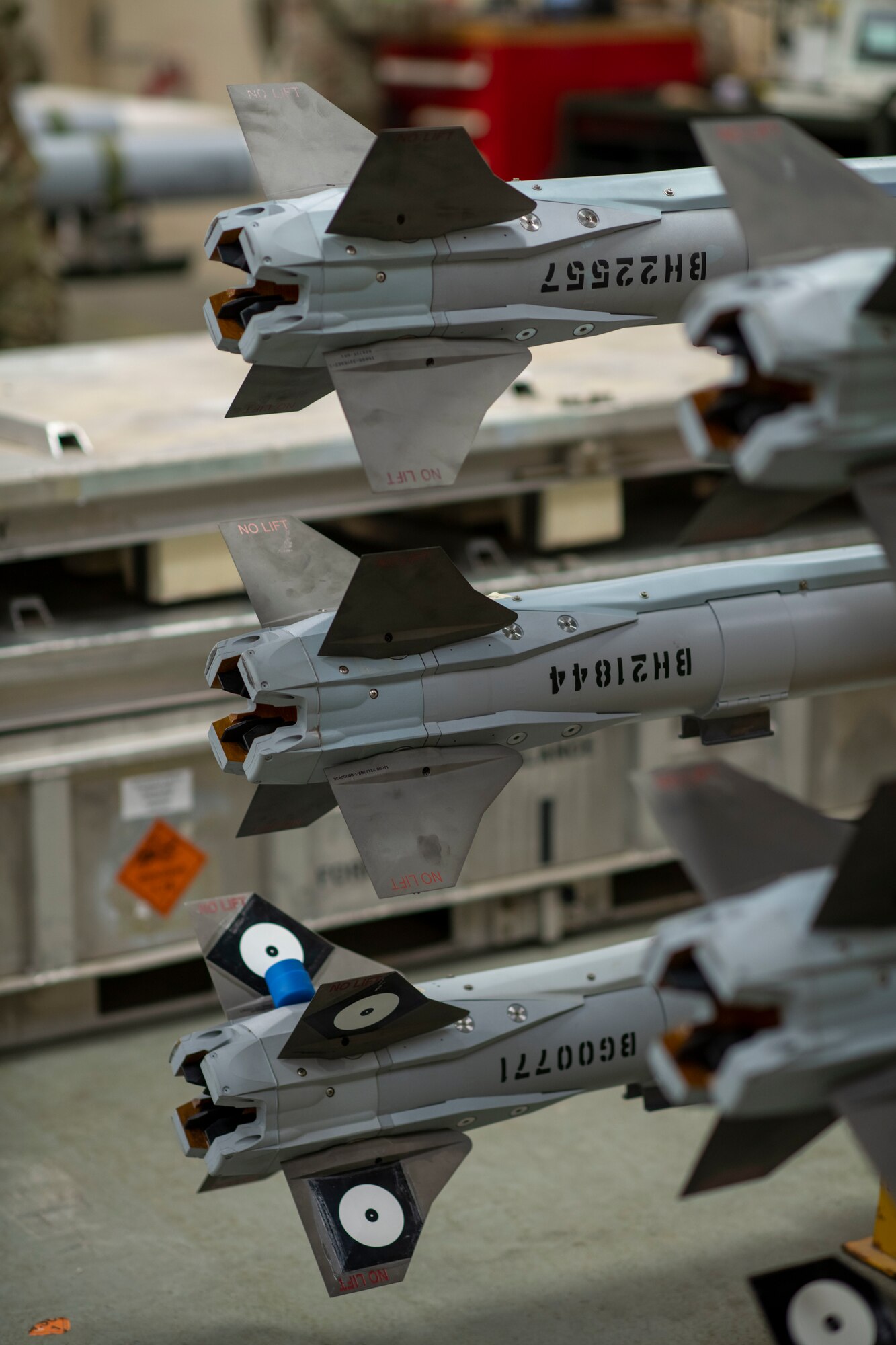 Missiles are stacked on a rack