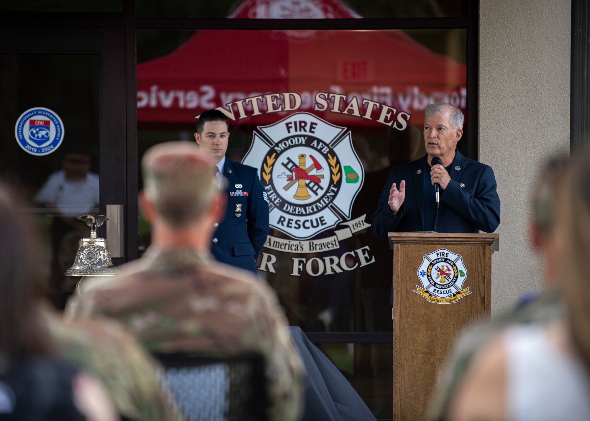 The guest speaker delivers remarks