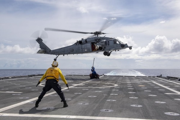 USS Jackson (LCS 6) Sailors participate in flight quarters