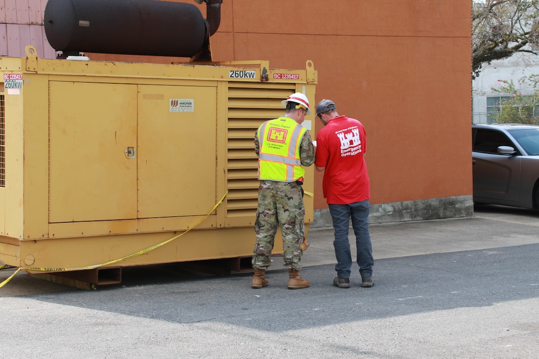 Capt. Aaron Miley and Michael Maaninen, both from Honolulu District, support the Federal Emergency Management Agency (FEMA) assigned Temporary Emergency Power Mission as part of the U.S. Army Corps of Engineers Hurricane Recovery mission in southeastern Louisiana.