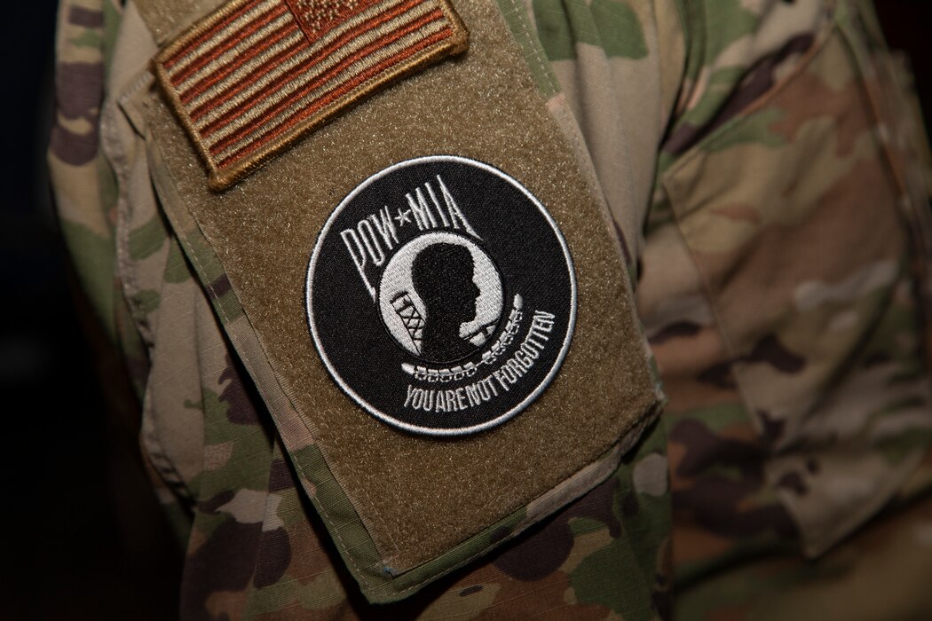 In honor of the sacrifices made by Prisoners of War and Missing in Action, Brig. Gen. Matthew Higer, 412th Test Wing and base commander, has authorized the temporary wear of the POW/MIA patch on Airmen’s uniforms in place of their unit patch. The authorization will last until the end of POW/MIA Recognition Day, Sept. 17. (Air Force photo by Clay Cupit)