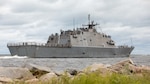 The Freedom-variant littoral combat ship USS Sioux City (LCS 11) steams in the Caribbean Sea.