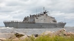 The Freedom-variant littoral combat ship USS Sioux City (LCS 11) departs Naval Station Mayport for a deployment, Sept. 9, 2021.