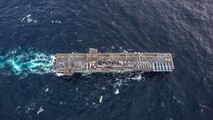 ARABIAN SEA (September 13, 2021) Amphibious assault ship USS Essex (LHD 2) transits the Arabian Sea, Sept. 13. The Essex Amphibious Ready Group is deployed to the U.S. 5th Fleet area of operations to ensure maritime stability and security in the Central Region, connecting the Mediterranean and the Pacific through the western Indian Ocean and three strategic choke points.