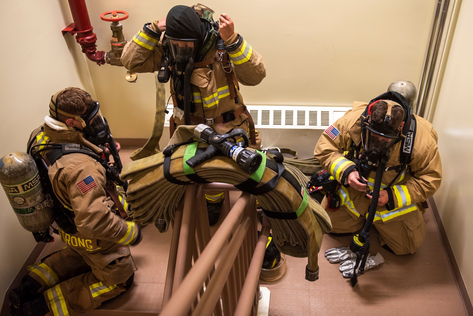 51st CES firefighters responded to a series of training scenarios to ensure all safety procedures are consistently adhered to in timely manner.