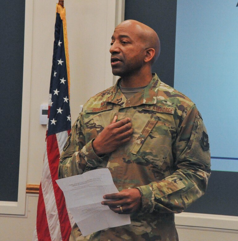 Commander in uniform speaking