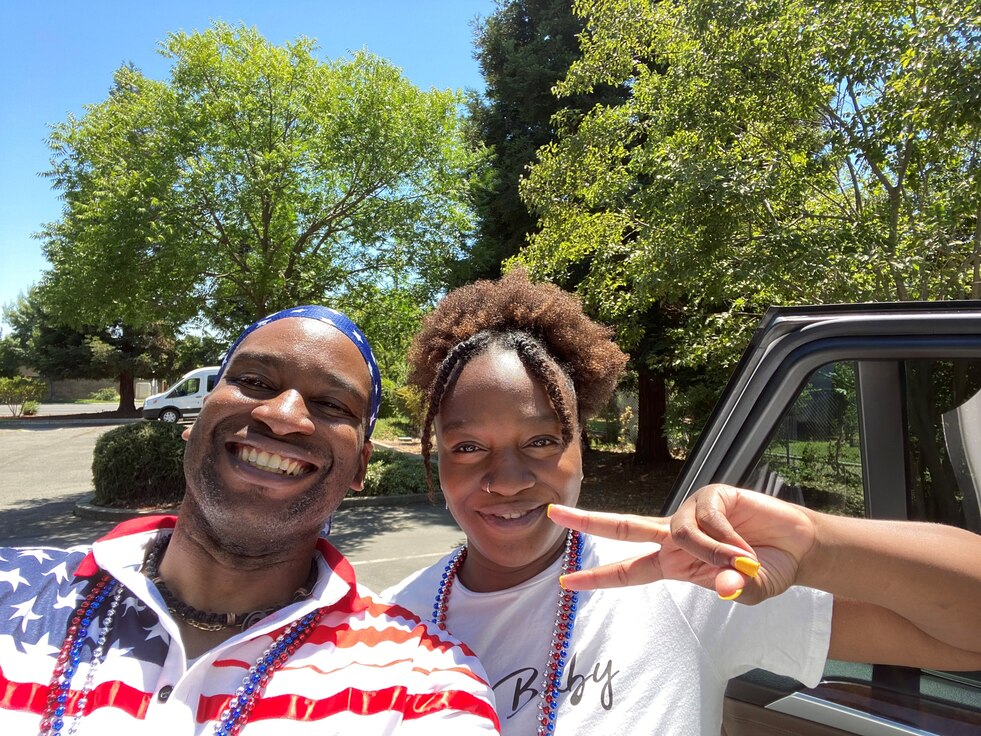 Tech. Sgt. Kenneth Johnson, 9th Force Support Squadron community programming and partnership office non-commissioned officer in charge, and his sister, Janay, pose for a photo July 4, 2021, at Johnson’s church.